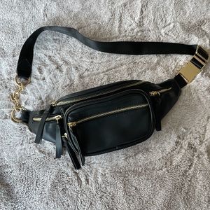 Miss Fong Black Leather Fanny Pack NEW